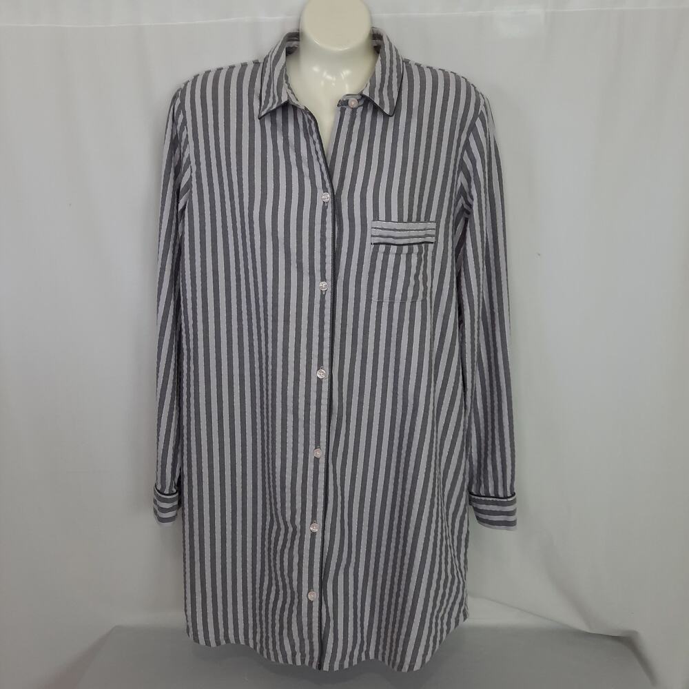 Victoria's Secret Gray PinStripe Cozy Lounge Pajama Night Shirt
